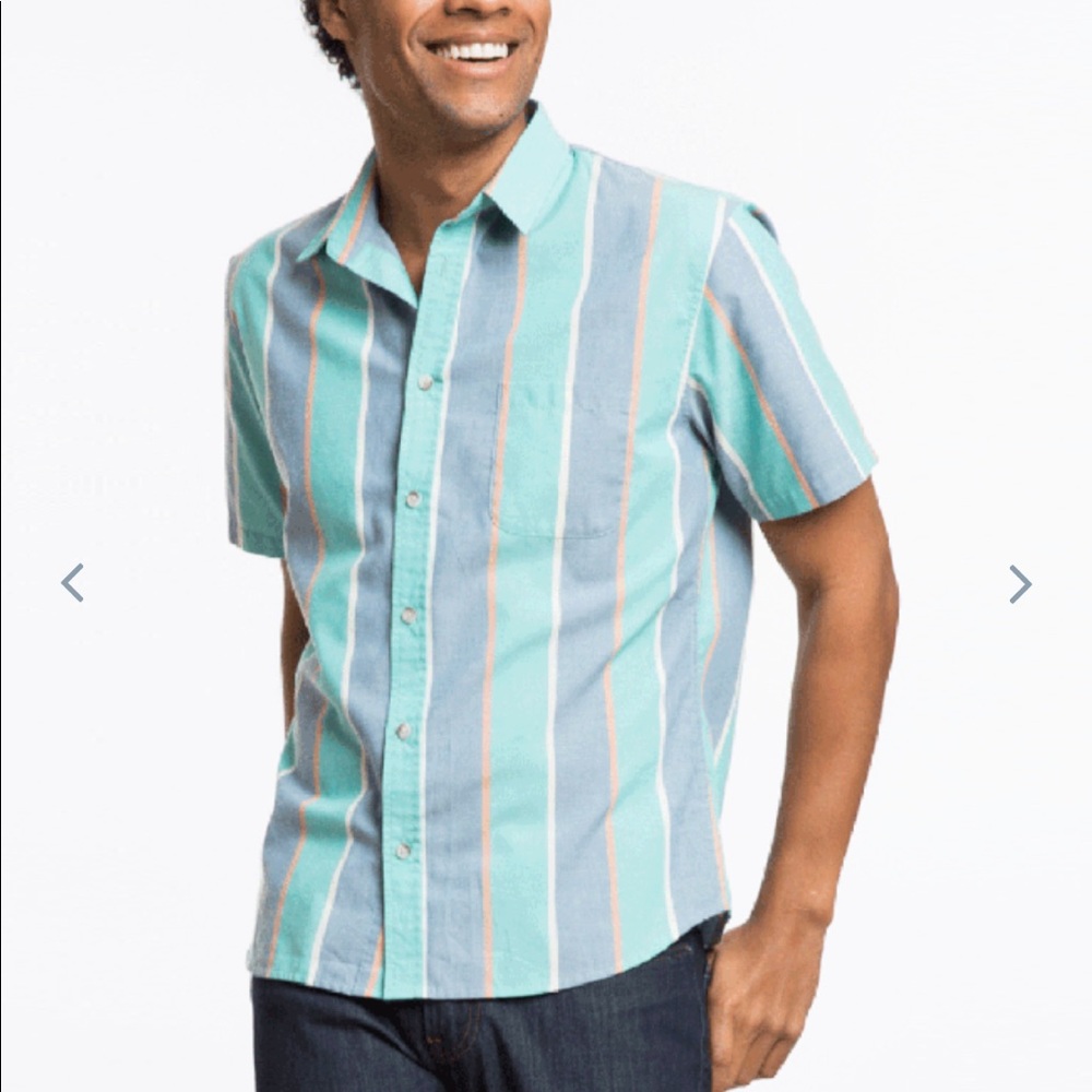 Marine Layer Men's Striped Shirt - Aqua and Orange